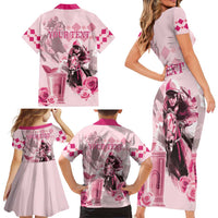 Personalized Kentucky Horse Racing Family Matching Short Sleeve Bodycon Dress and Hawaiian Shirt 151st Anniversary Mint Julep Pink Version LT05