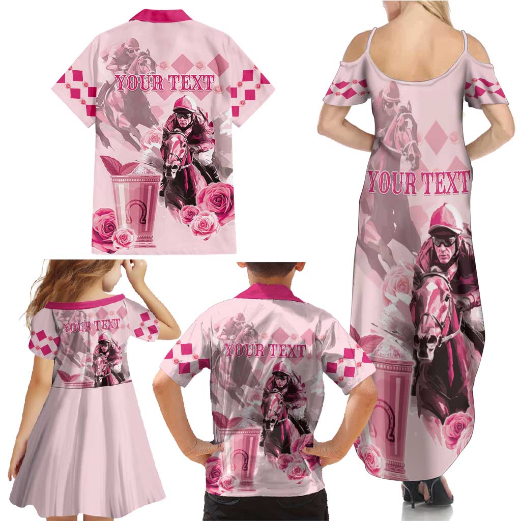 Personalized Kentucky Horse Racing Family Matching Summer Maxi Dress and Hawaiian Shirt 151st Anniversary Mint Julep Pink Version LT05
