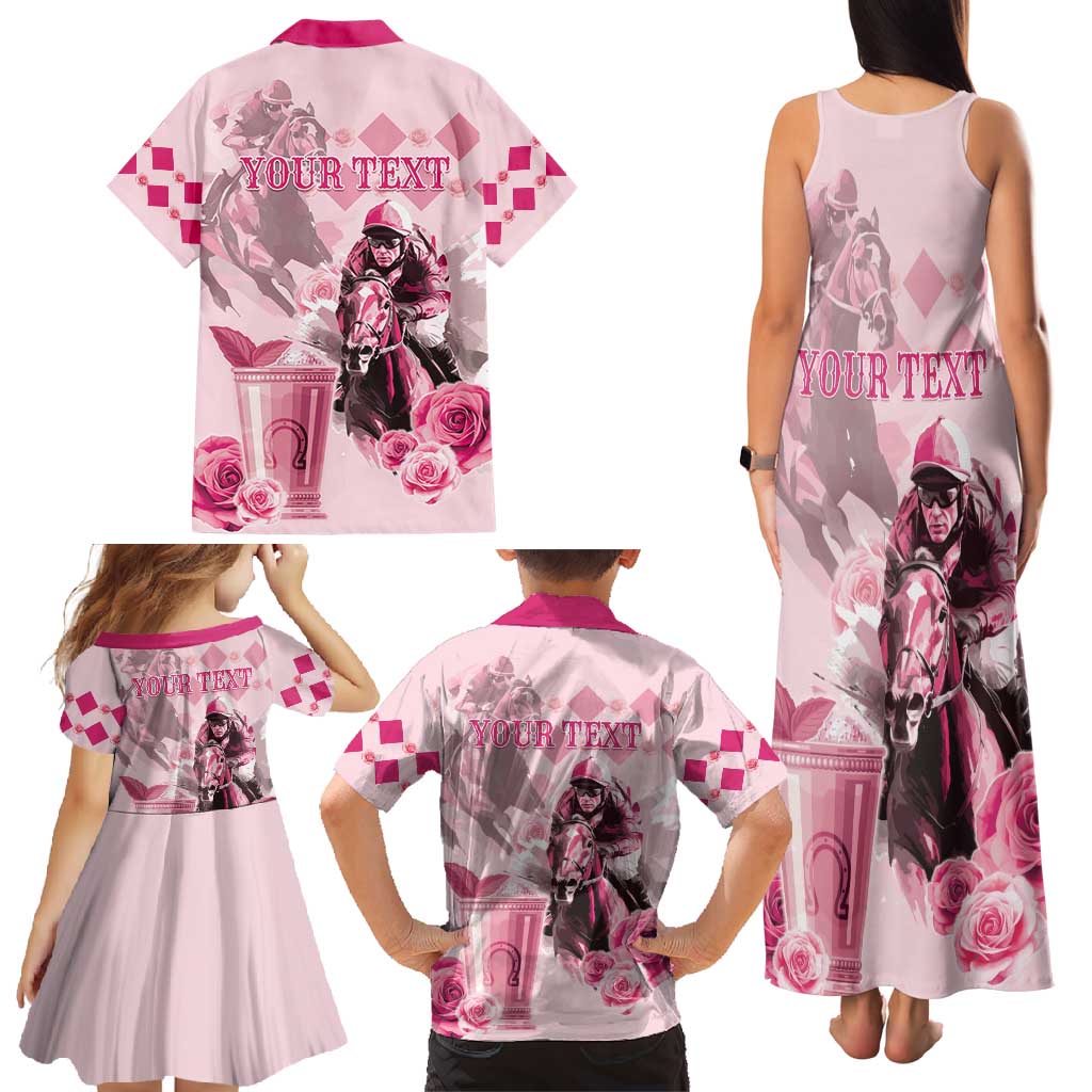 Personalized Kentucky Horse Racing Family Matching Tank Maxi Dress and Hawaiian Shirt 151st Anniversary Mint Julep Pink Version LT05