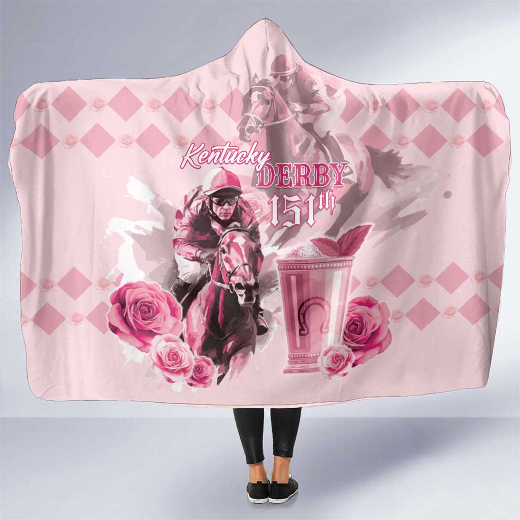 Personalized Kentucky Horse Racing Hooded Blanket 150th Anniversary Mint Julep Pink Version