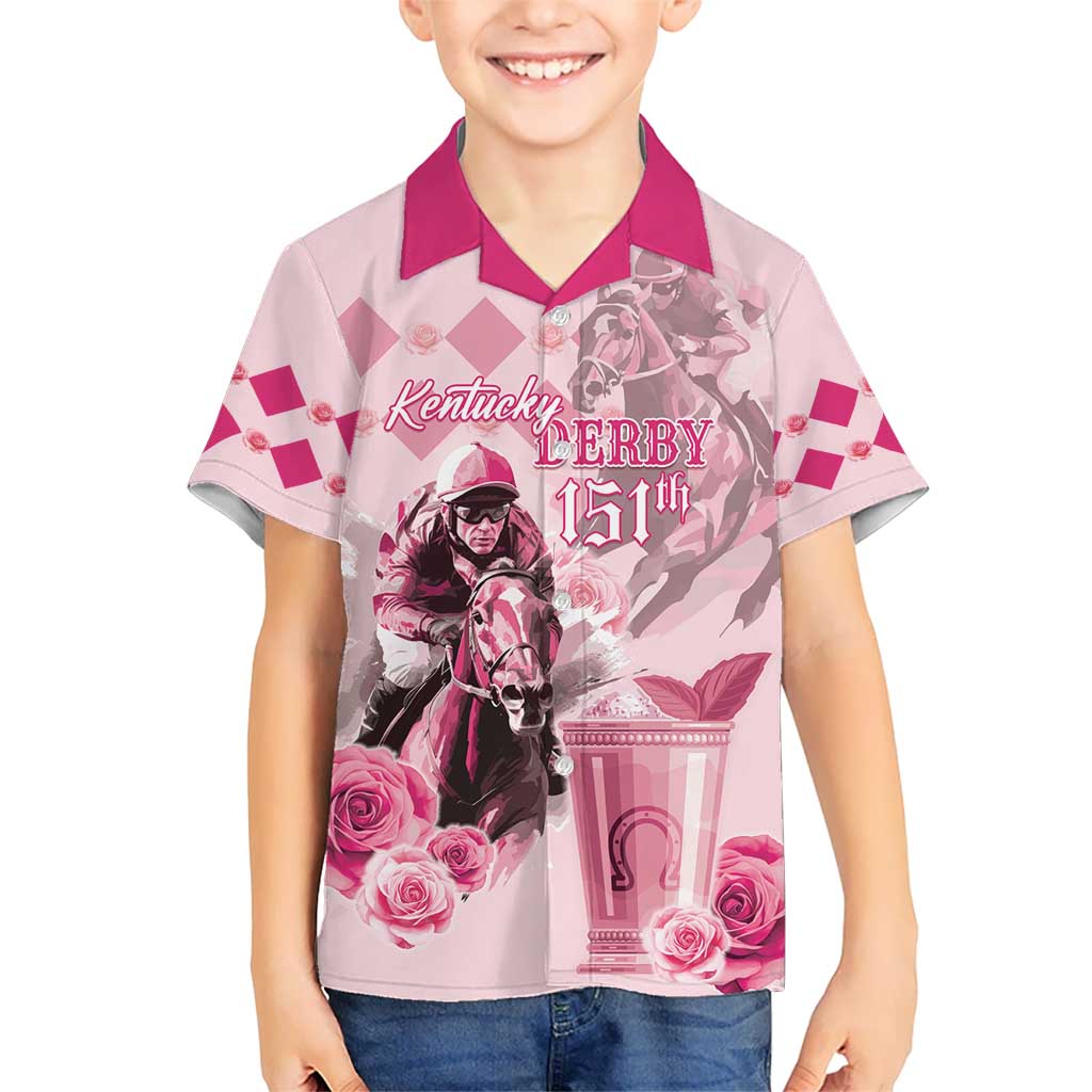 Personalized Kentucky Horse Racing Kid Hawaiian Shirt 151st Anniversary Mint Julep Pink Version LT05