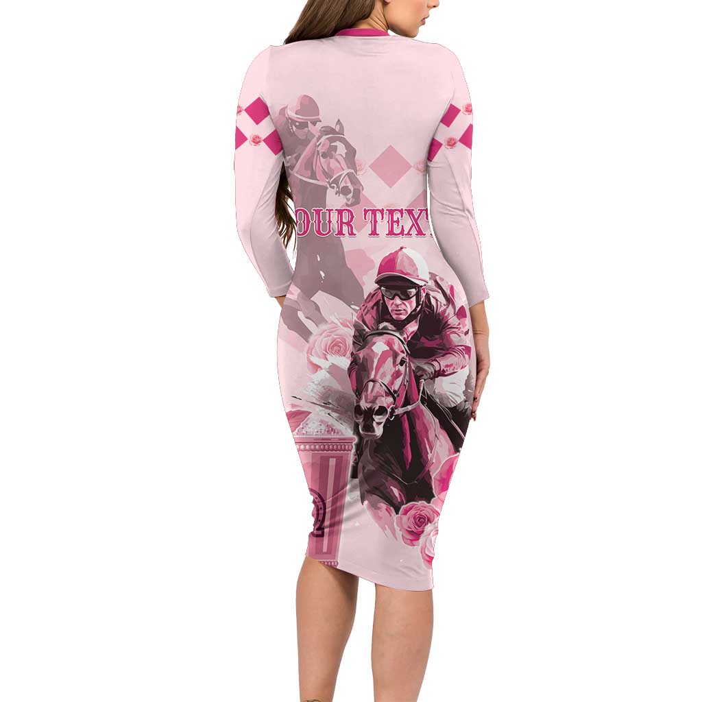Personalized Kentucky Horse Racing Long Sleeve Bodycon Dress 151st Anniversary Mint Julep Pink Version LT05