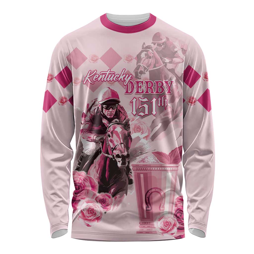 Personalized Kentucky Horse Racing Long Sleeve Shirt 151st Anniversary Mint Julep Pink Version LT05