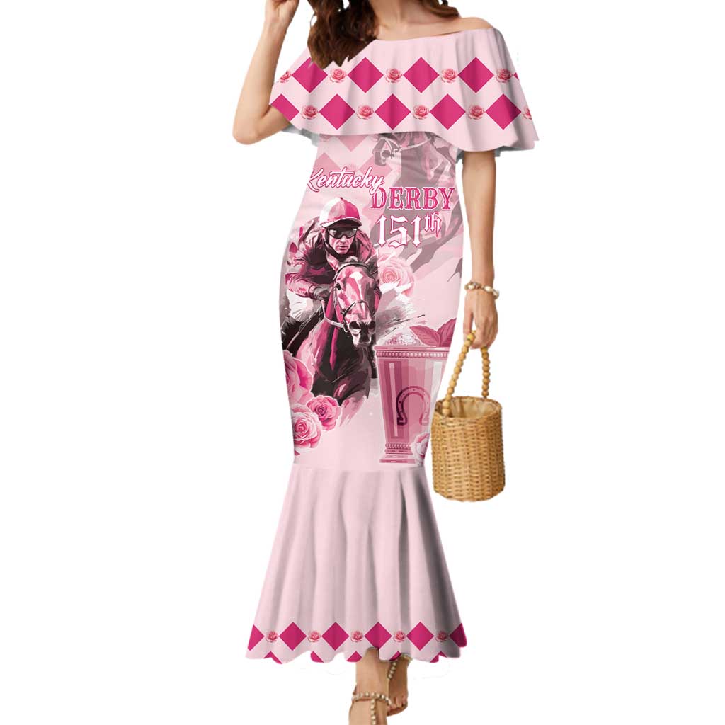 Personalized Kentucky Horse Racing Mermaid Dress 151st Anniversary Mint Julep Pink Version LT05
