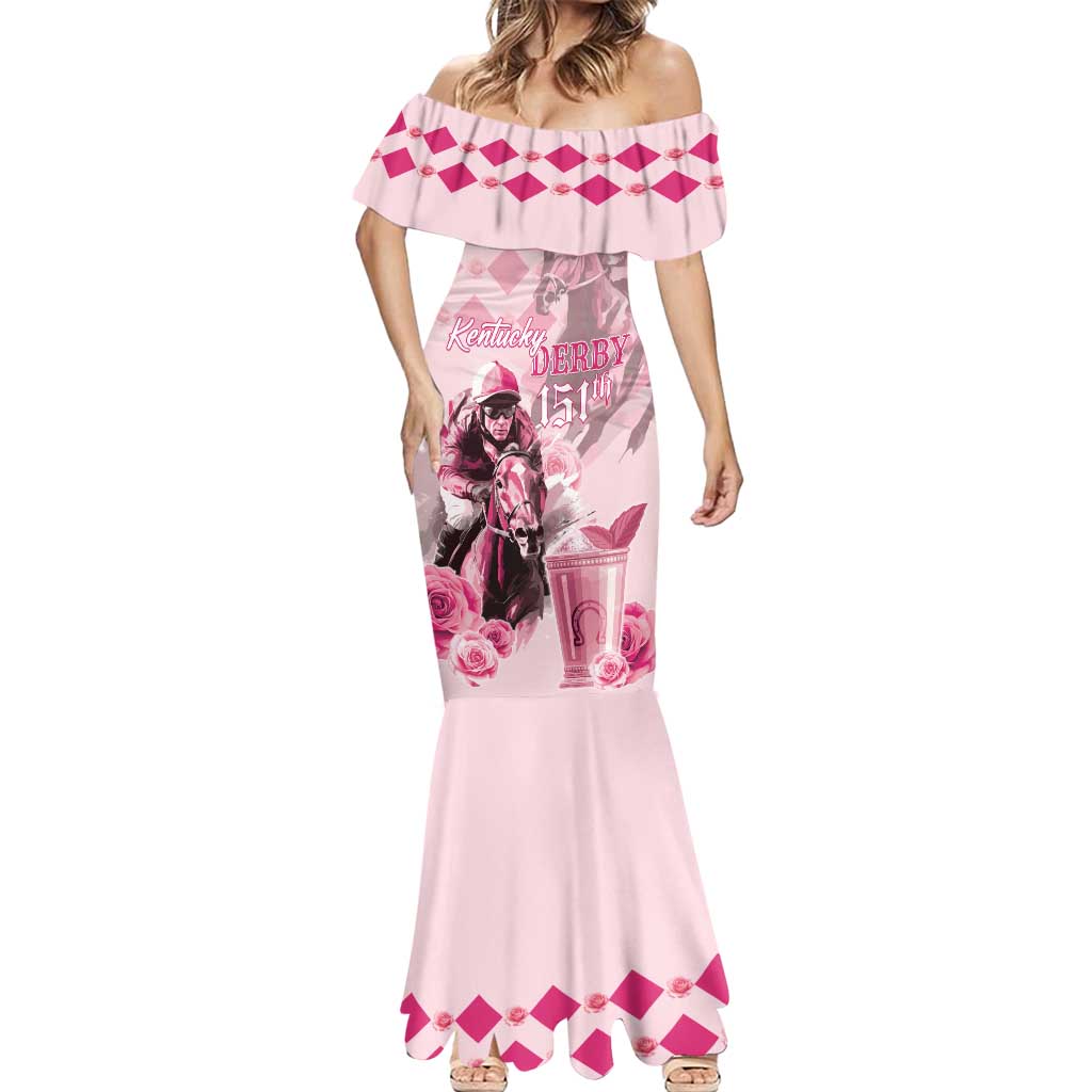 Personalized Kentucky Horse Racing Mermaid Dress 151st Anniversary Mint Julep Pink Version LT05