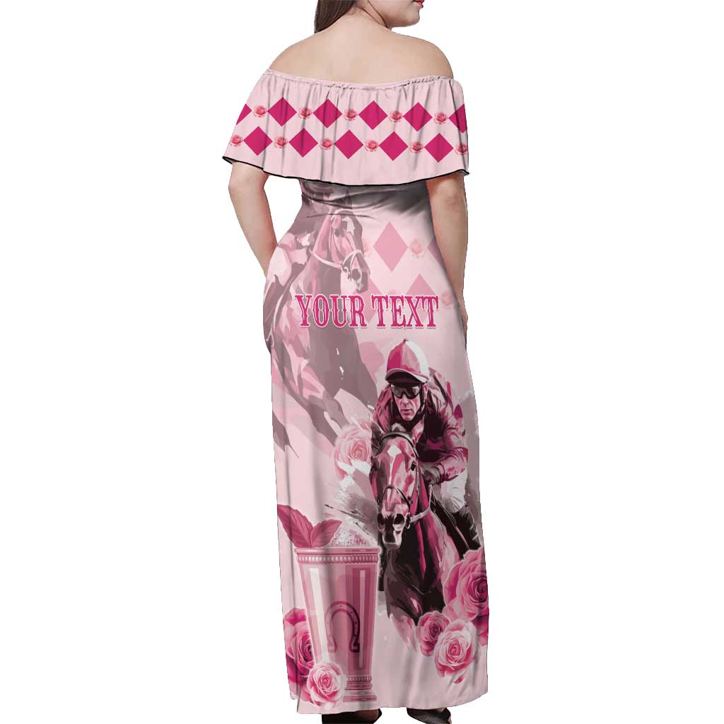 Personalized Kentucky Horse Racing Off Shoulder Maxi Dress 151st Anniversary Mint Julep Pink Version LT05