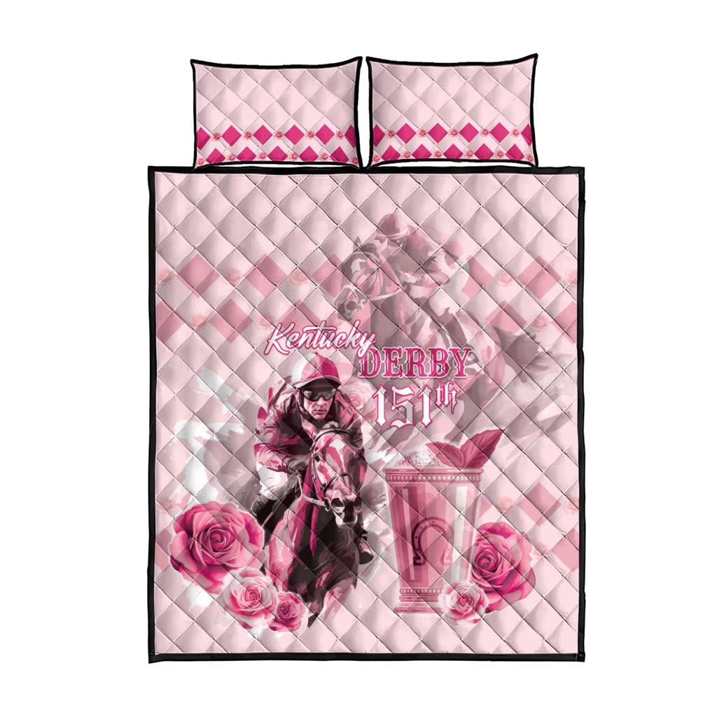 Kentucky Horse Racing Quilt Bed Set 151st Anniversary Mint Julep Pink Version LT05