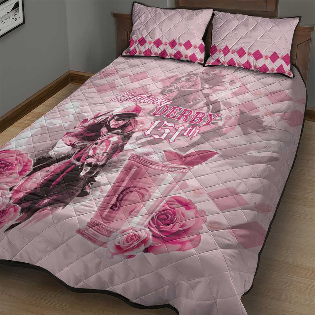 Kentucky Horse Racing Quilt Bed Set 151st Anniversary Mint Julep Pink Version LT05