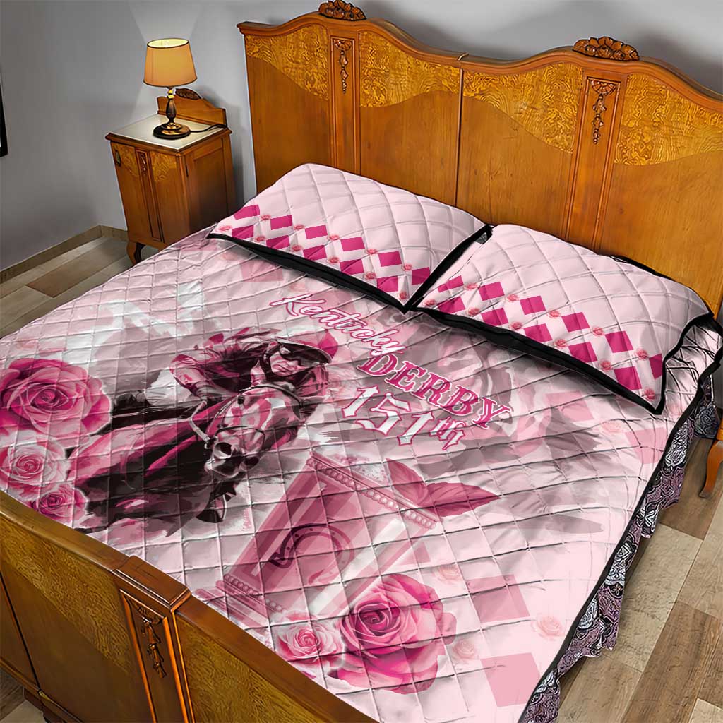 Kentucky Horse Racing Quilt Bed Set 151st Anniversary Mint Julep Pink Version LT05