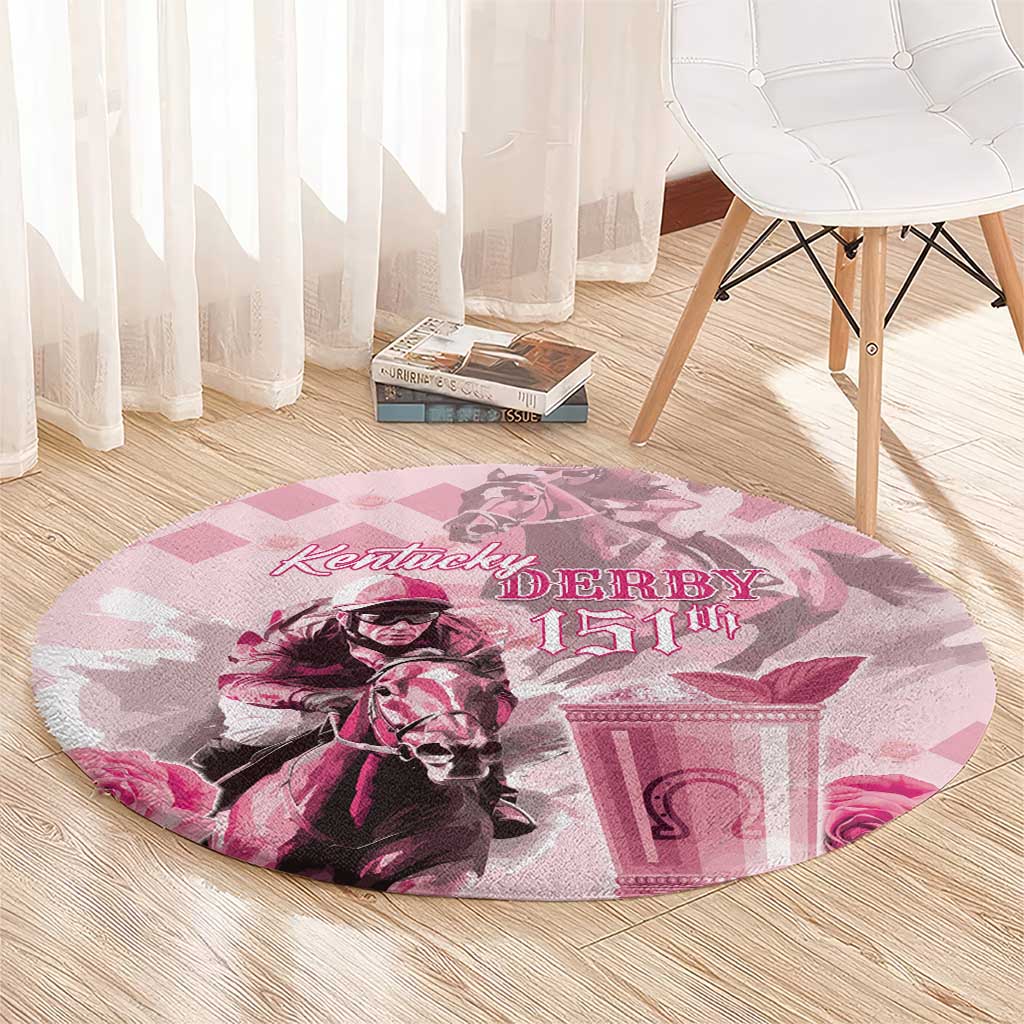 Kentucky Horse Racing Round Carpet 151st Anniversary Mint Julep Pink Version LT05