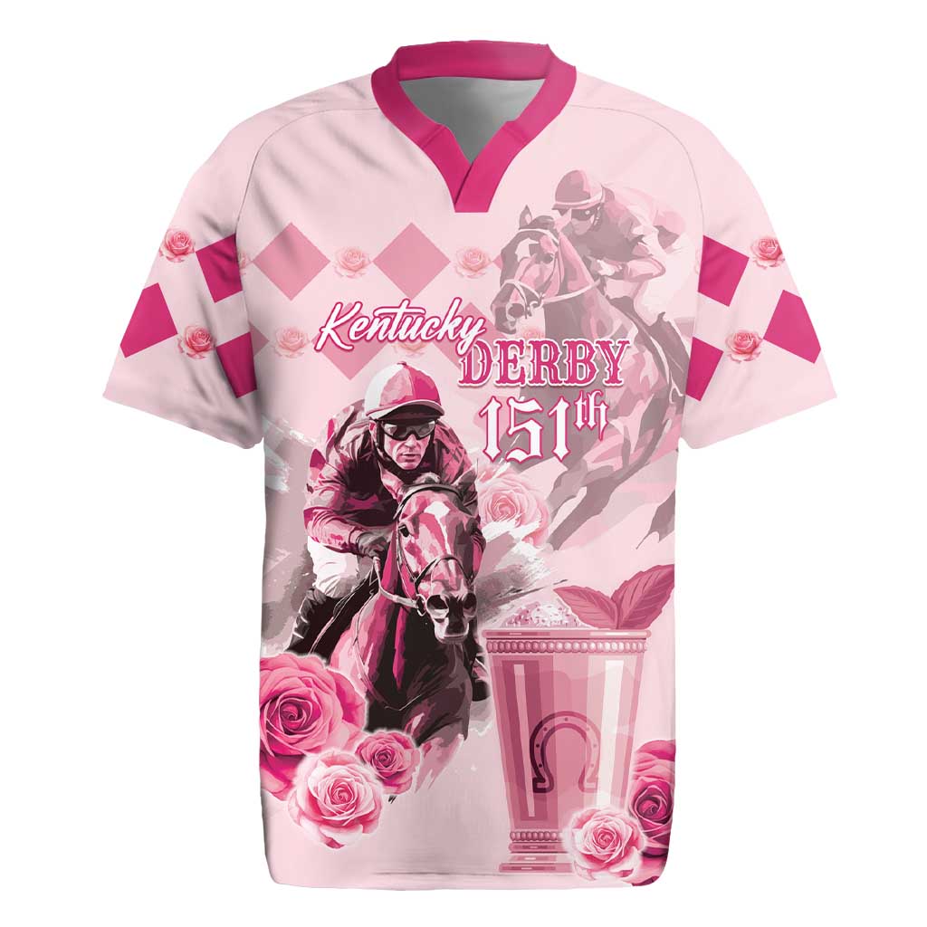 Personalized Kentucky Horse Racing Rugby Jersey 151st Anniversary Mint Julep Pink Version LT05
