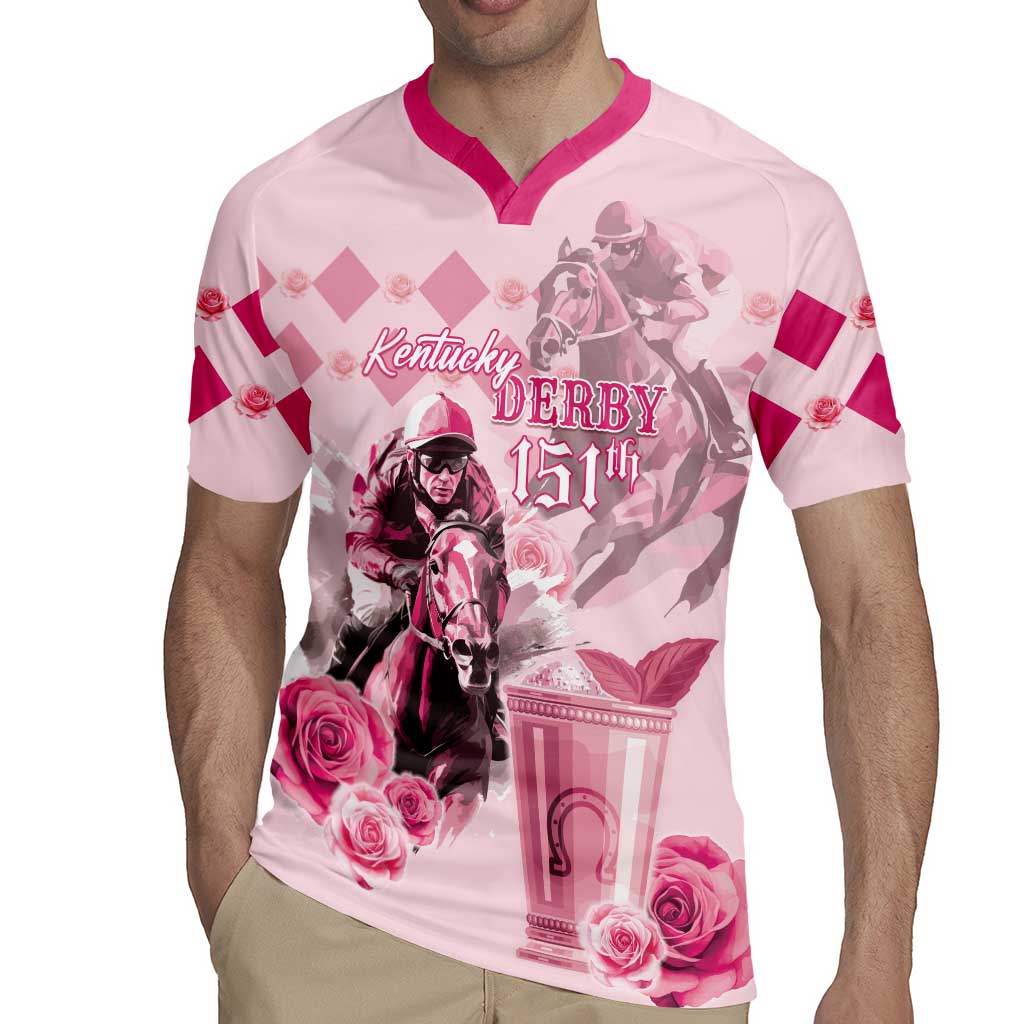 Personalized Kentucky Horse Racing Rugby Jersey 151st Anniversary Mint Julep Pink Version LT05