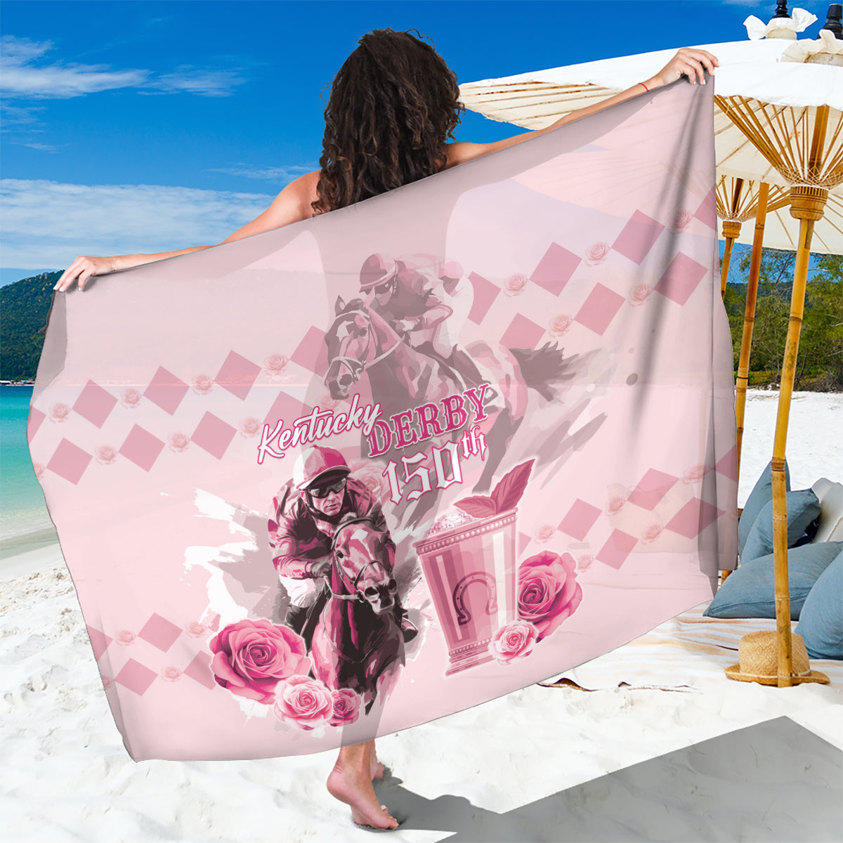 Personalized Kentucky Horse Racing Sarong 150th Anniversary Mint Julep Pink Version