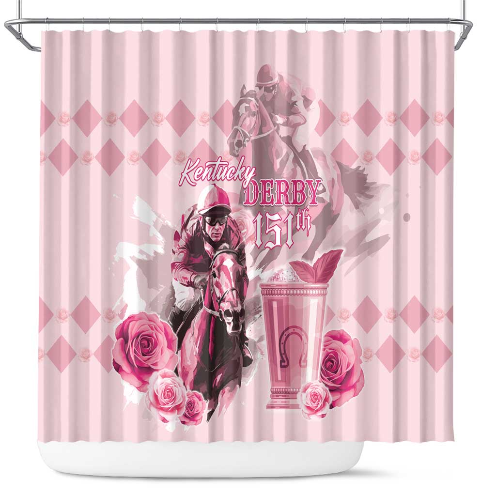 Kentucky Horse Racing Shower Curtain 151st Anniversary Mint Julep Pink Version LT05