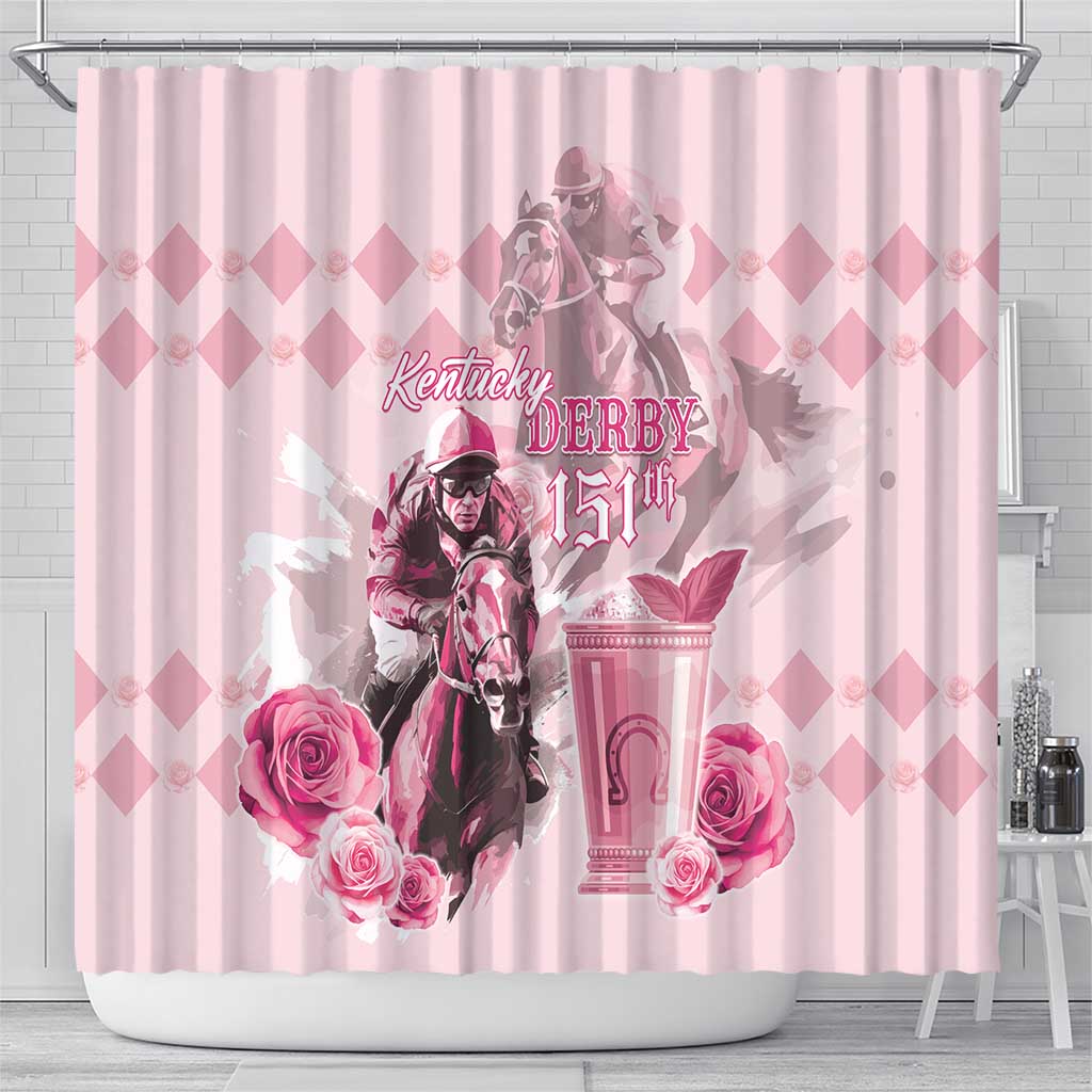 Kentucky Horse Racing Shower Curtain 151st Anniversary Mint Julep Pink Version LT05