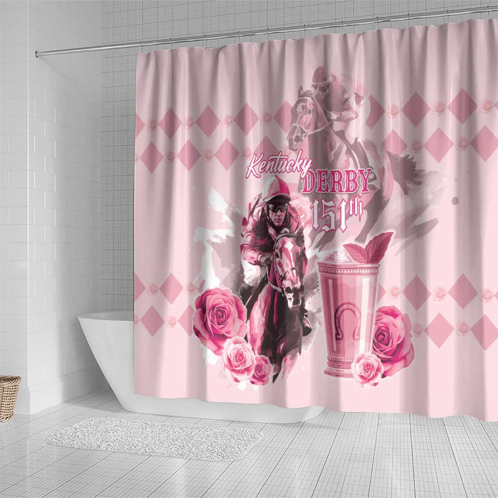 Kentucky Horse Racing Shower Curtain 151st Anniversary Mint Julep Pink Version LT05