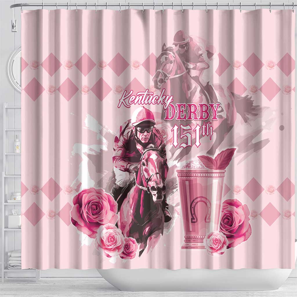 Kentucky Horse Racing Shower Curtain 151st Anniversary Mint Julep Pink Version LT05