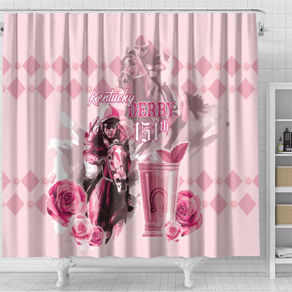 Kentucky Horse Racing Shower Curtain 151st Anniversary Mint Julep Pink Version LT05