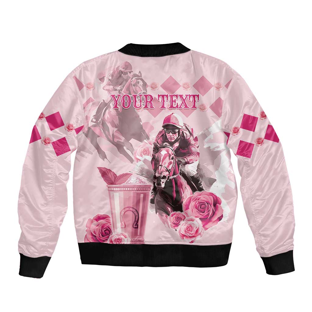 Personalized Kentucky Horse Racing Sleeve Zip Bomber Jacket 151st Anniversary Mint Julep Pink Version LT05