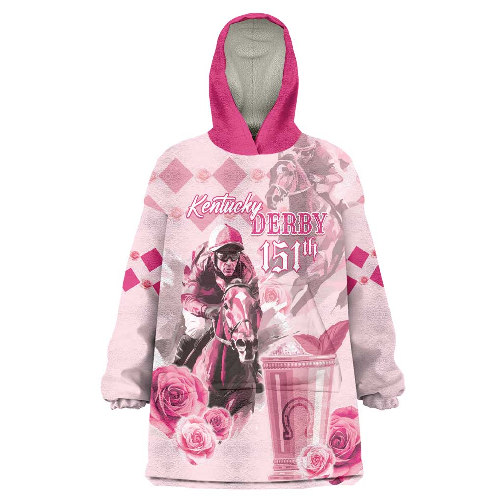 Personalized Kentucky Horse Racing Wearable Blanket Hoodie 150th Anniversary Mint Julep Pink Version