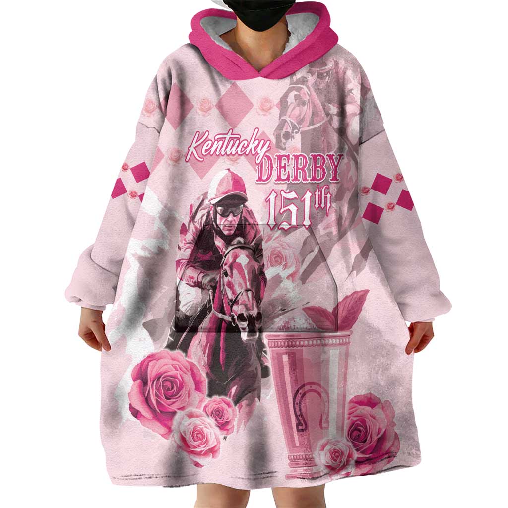 Personalized Kentucky Horse Racing Wearable Blanket Hoodie 151st Anniversary Mint Julep Pink Version LT05