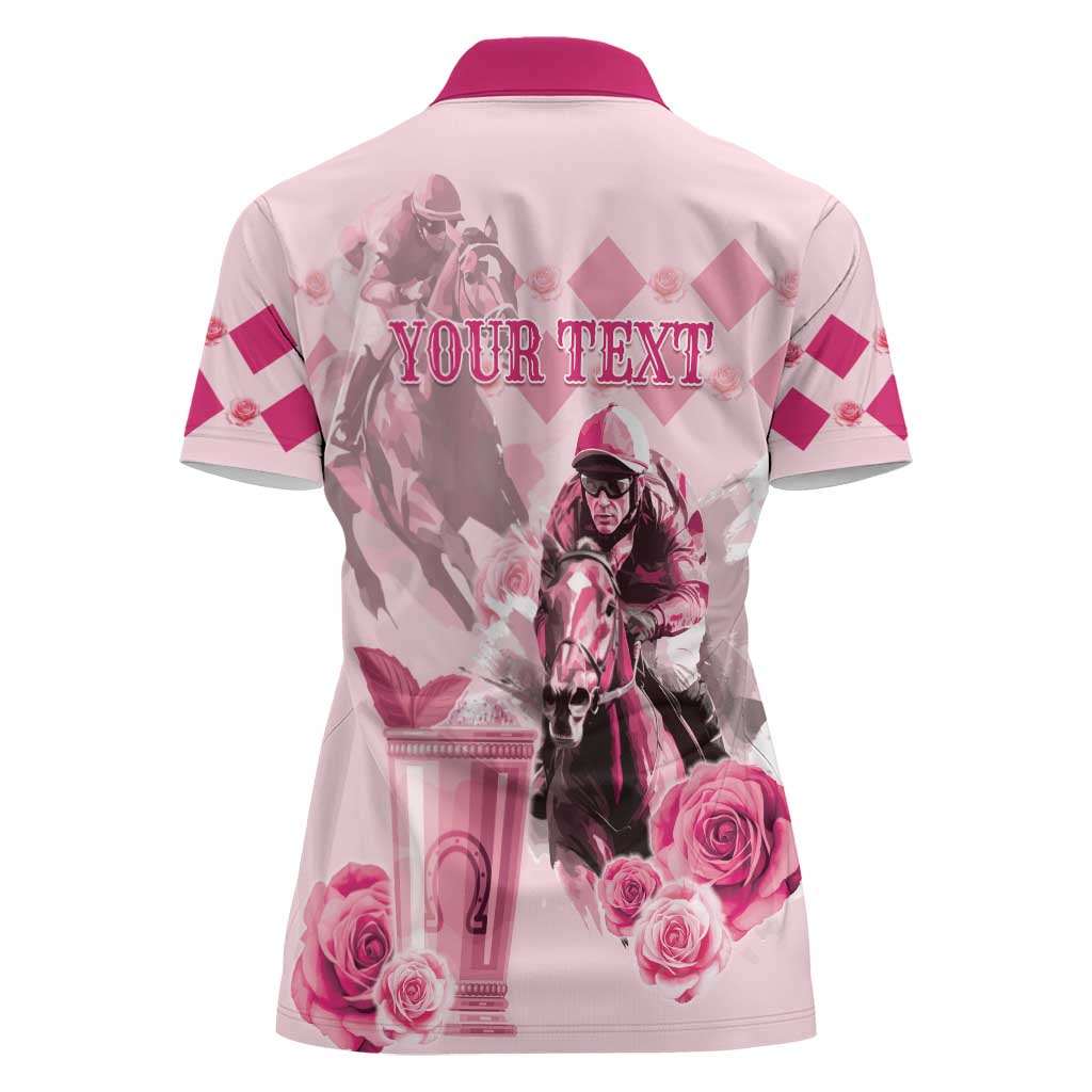 Personalized Kentucky Horse Racing Women Polo Shirt 151st Anniversary Mint Julep Pink Version LT05