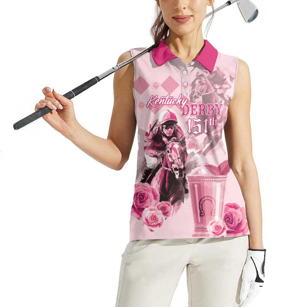 Personalized Kentucky Horse Racing Women Sleeveless Polo Shirt 151st Anniversary Mint Julep Pink Version LT05
