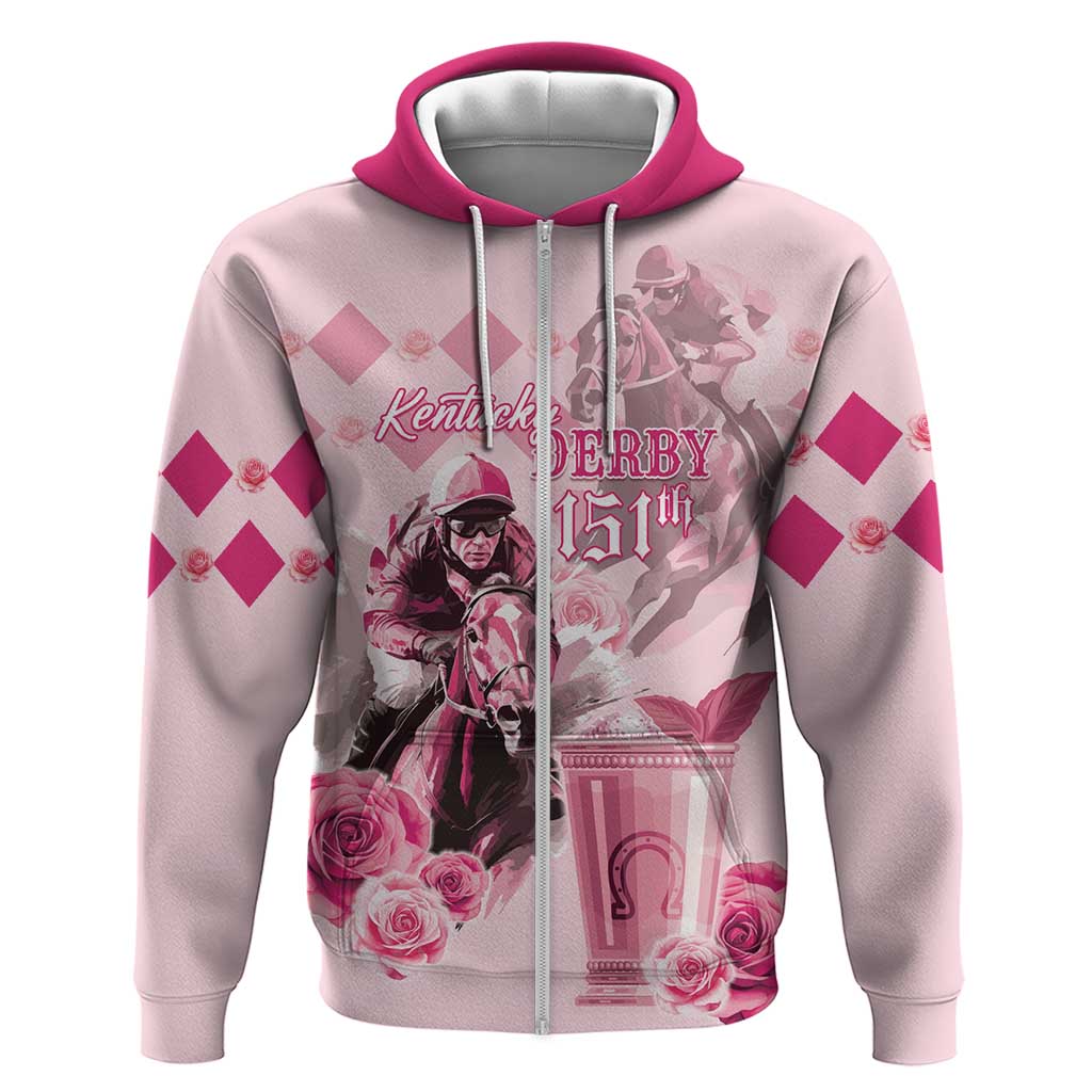 Personalized Kentucky Horse Racing Zip Hoodie 151st Anniversary Mint Julep Pink Version LT05