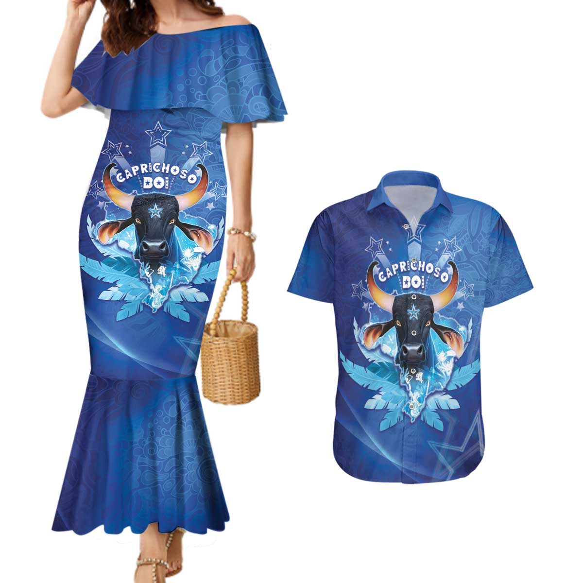 Personalized Boi Caprichoso Couples Matching Mermaid Dress and Hawaiian Shirt Brazil Folklore Festival - Wonder Print Shop