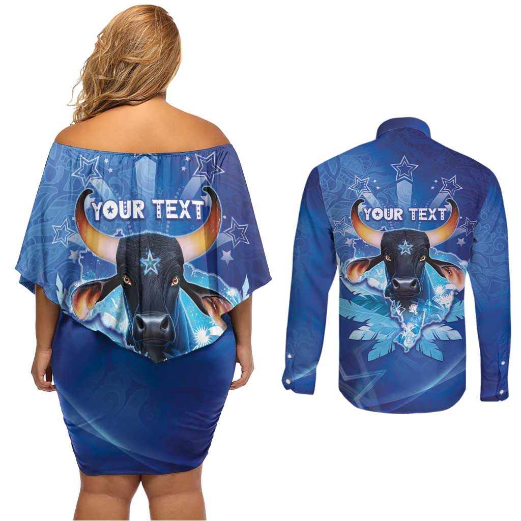 Personalized Boi Caprichoso Couples Matching Off Shoulder Short Dress and Long Sleeve Button Shirt Brazil Folklore Festival - Wonder Print Shop