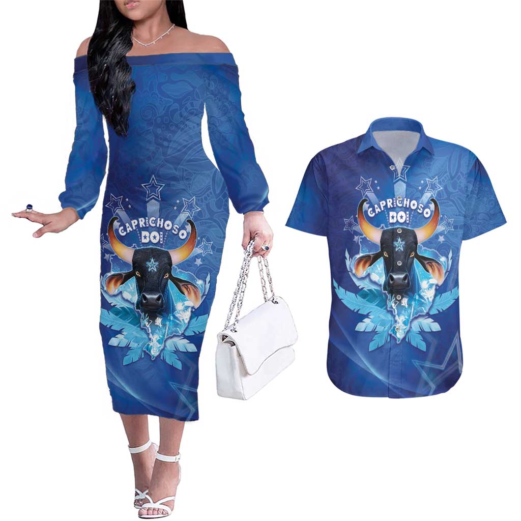 Personalized Boi Caprichoso Couples Matching Off The Shoulder Long Sleeve Dress and Hawaiian Shirt Brazil Folklore Festival - Wonder Print Shop