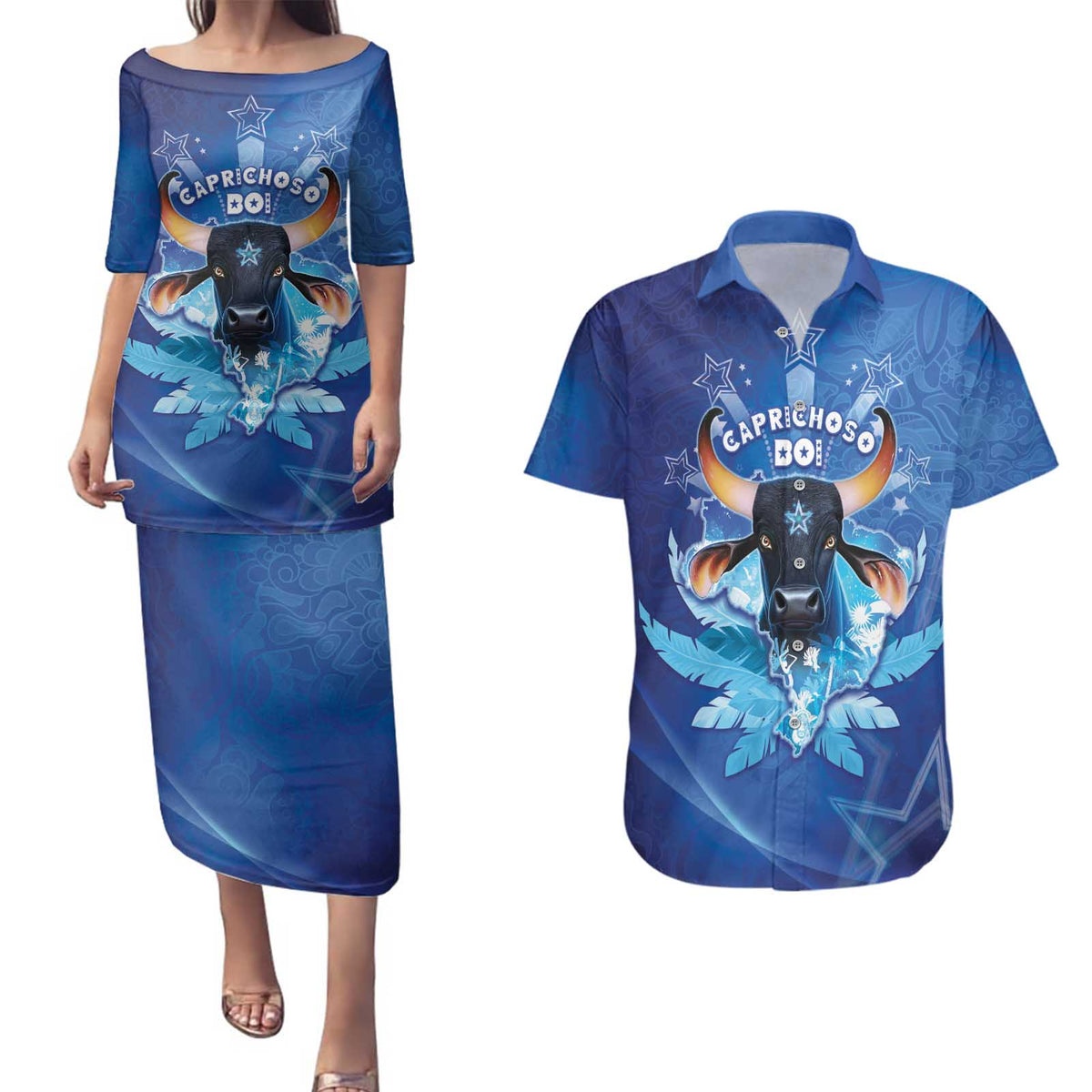 Personalized Boi Caprichoso Couples Matching Puletasi and Hawaiian Shirt Brazil Folklore Festival - Wonder Print Shop