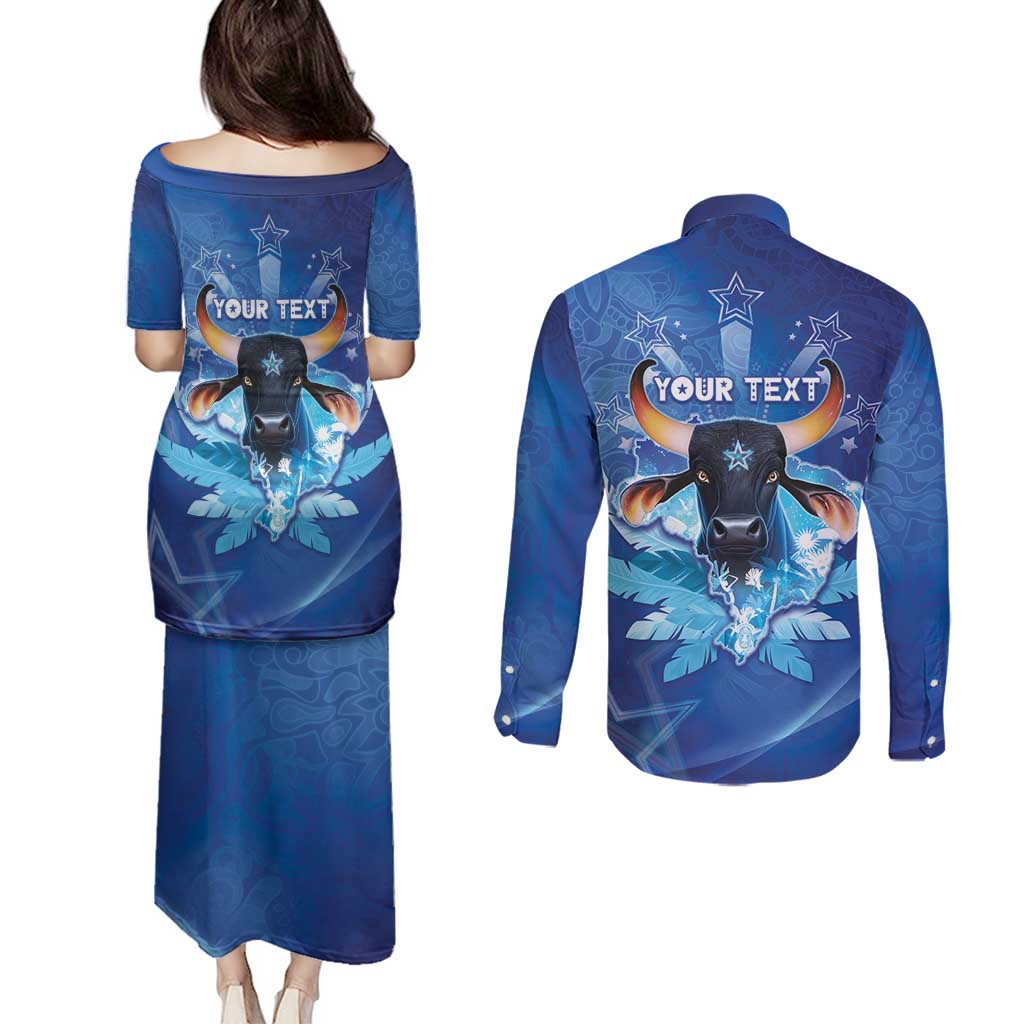 Personalized Boi Caprichoso Couples Matching Puletasi and Long Sleeve Button Shirt Brazil Folklore Festival - Wonder Print Shop