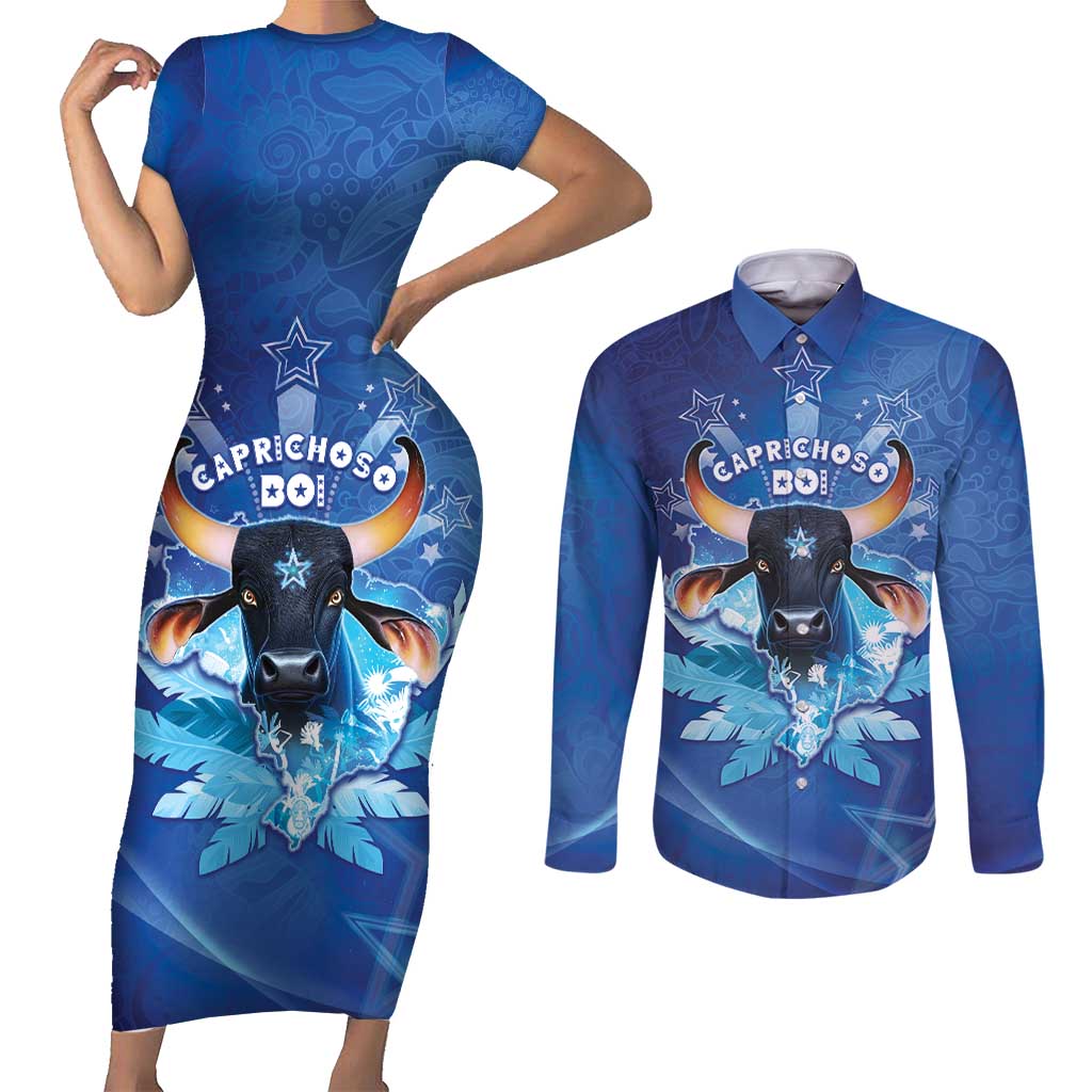 Personalized Boi Caprichoso Couples Matching Short Sleeve Bodycon Dress and Long Sleeve Button Shirt Brazil Folklore Festival - Wonder Print Shop