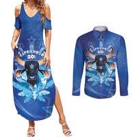 Personalized Boi Caprichoso Couples Matching Summer Maxi Dress and Long Sleeve Button Shirt Brazil Folklore Festival - Wonder Print Shop