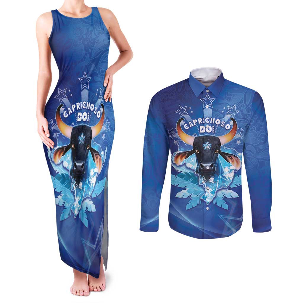 Personalized Boi Caprichoso Couples Matching Tank Maxi Dress and Long Sleeve Button Shirt Brazil Folklore Festival - Wonder Print Shop
