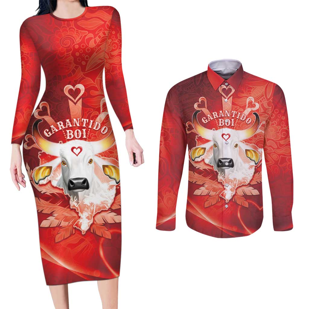 Personalized Boi Garantido Couples Matching Long Sleeve Bodycon Dress and Long Sleeve Button Shirt Brazil Folklore Festival - Wonder Print Shop