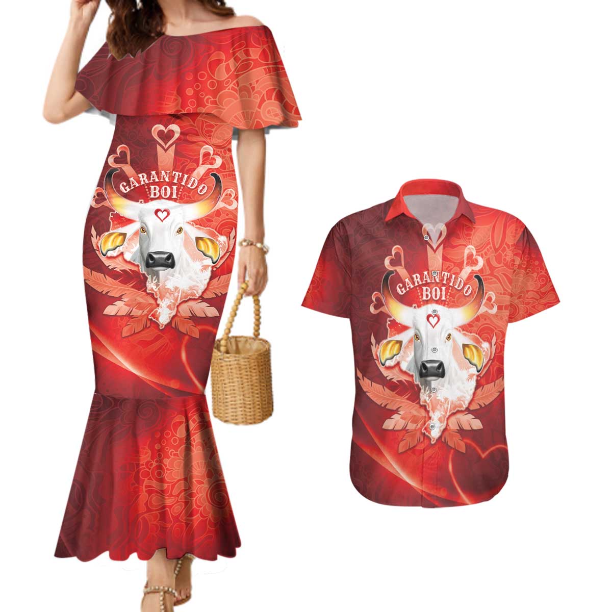 Personalized Boi Garantido Couples Matching Mermaid Dress and Hawaiian Shirt Brazil Folklore Festival - Wonder Print Shop