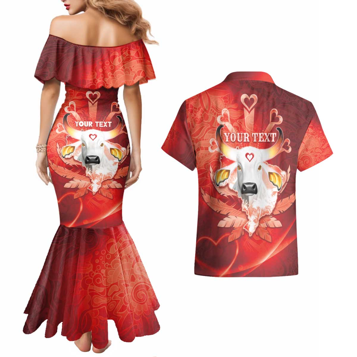 Personalized Boi Garantido Couples Matching Mermaid Dress and Hawaiian Shirt Brazil Folklore Festival - Wonder Print Shop