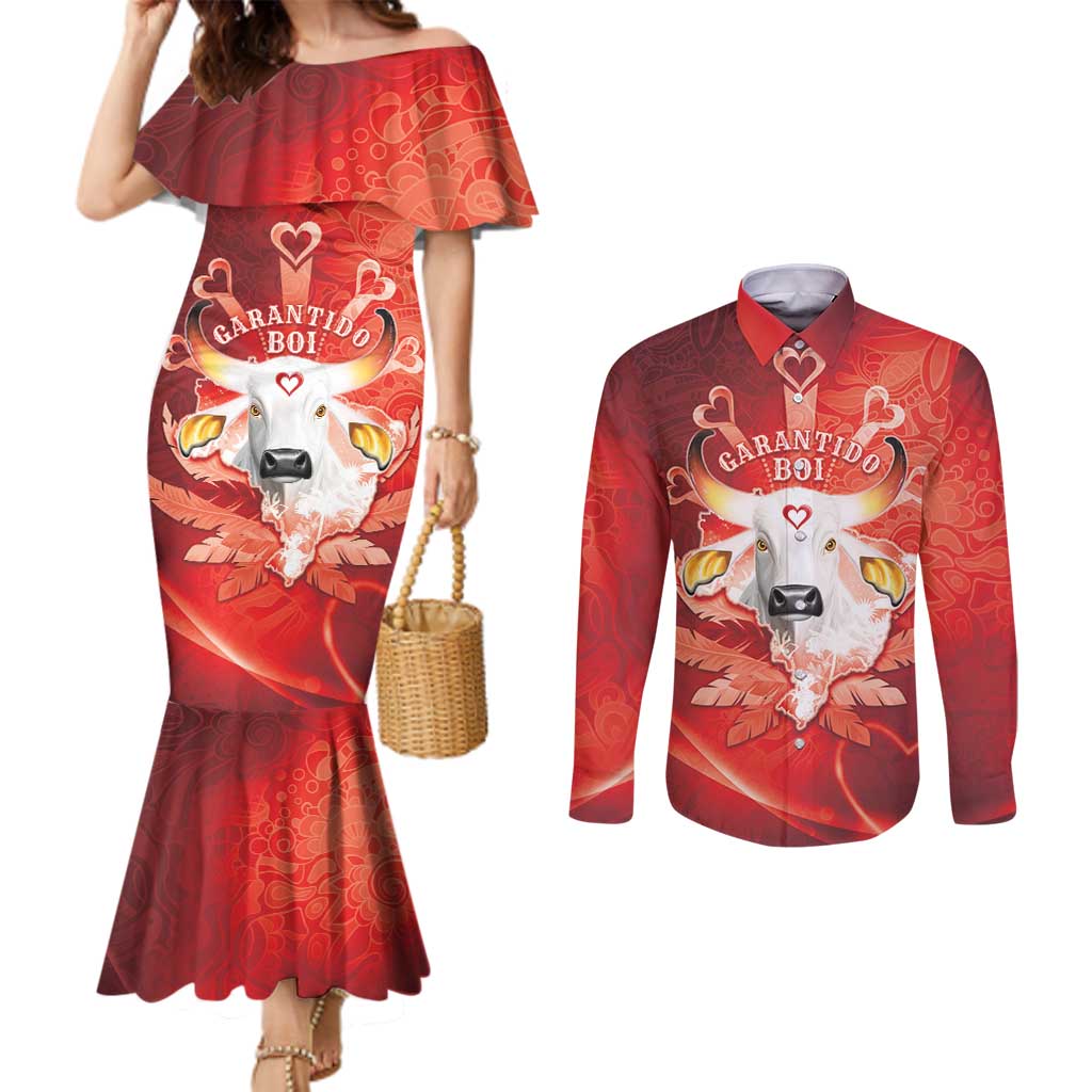 Personalized Boi Garantido Couples Matching Mermaid Dress and Long Sleeve Button Shirt Brazil Folklore Festival - Wonder Print Shop