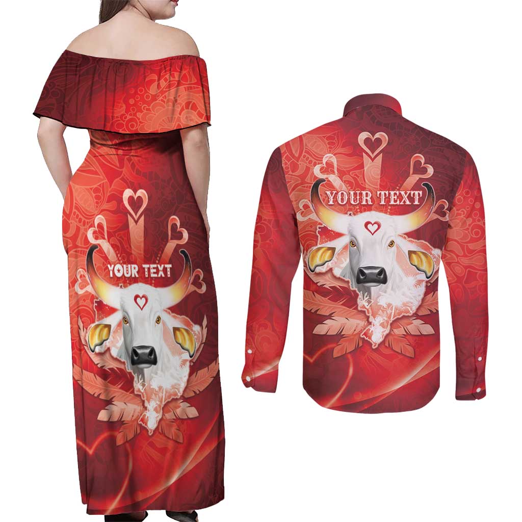 Personalized Boi Garantido Couples Matching Off Shoulder Maxi Dress and Long Sleeve Button Shirt Brazil Folklore Festival - Wonder Print Shop