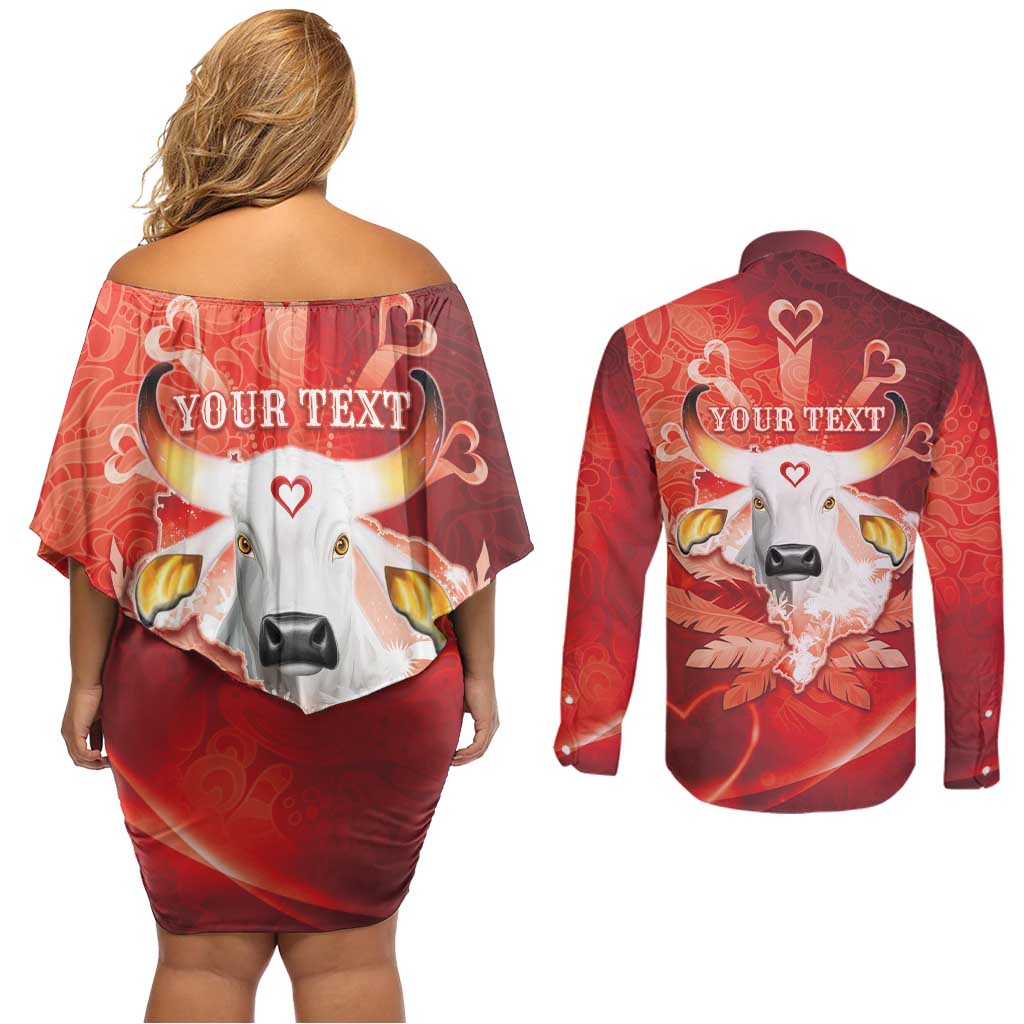Personalized Boi Garantido Couples Matching Off Shoulder Short Dress and Long Sleeve Button Shirt Brazil Folklore Festival - Wonder Print Shop