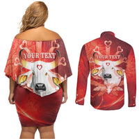 Personalized Boi Garantido Couples Matching Off Shoulder Short Dress and Long Sleeve Button Shirt Brazil Folklore Festival - Wonder Print Shop