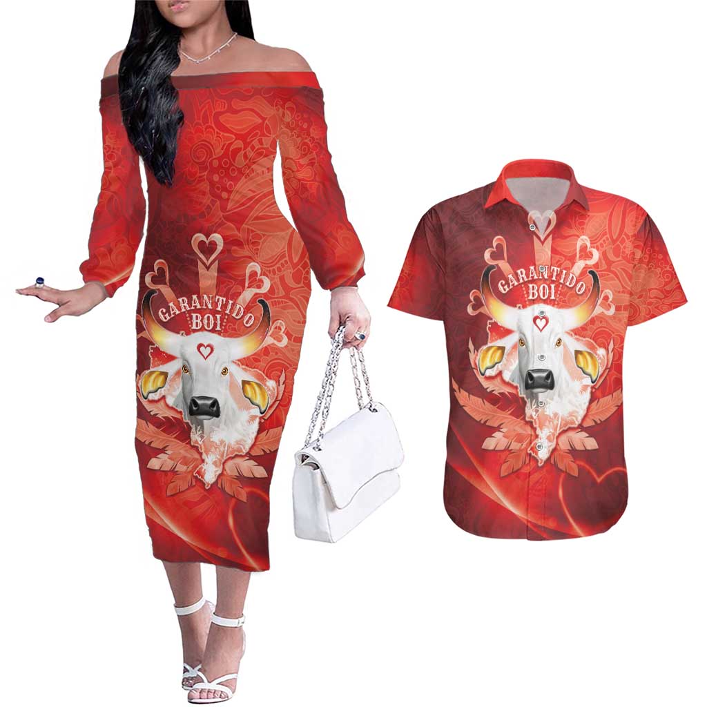 Personalized Boi Garantido Couples Matching Off The Shoulder Long Sleeve Dress and Hawaiian Shirt Brazil Folklore Festival - Wonder Print Shop