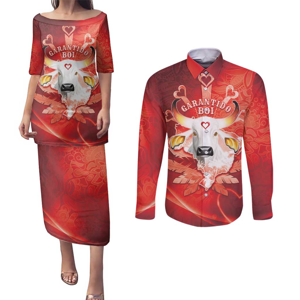 Personalized Boi Garantido Couples Matching Puletasi and Long Sleeve Button Shirt Brazil Folklore Festival - Wonder Print Shop