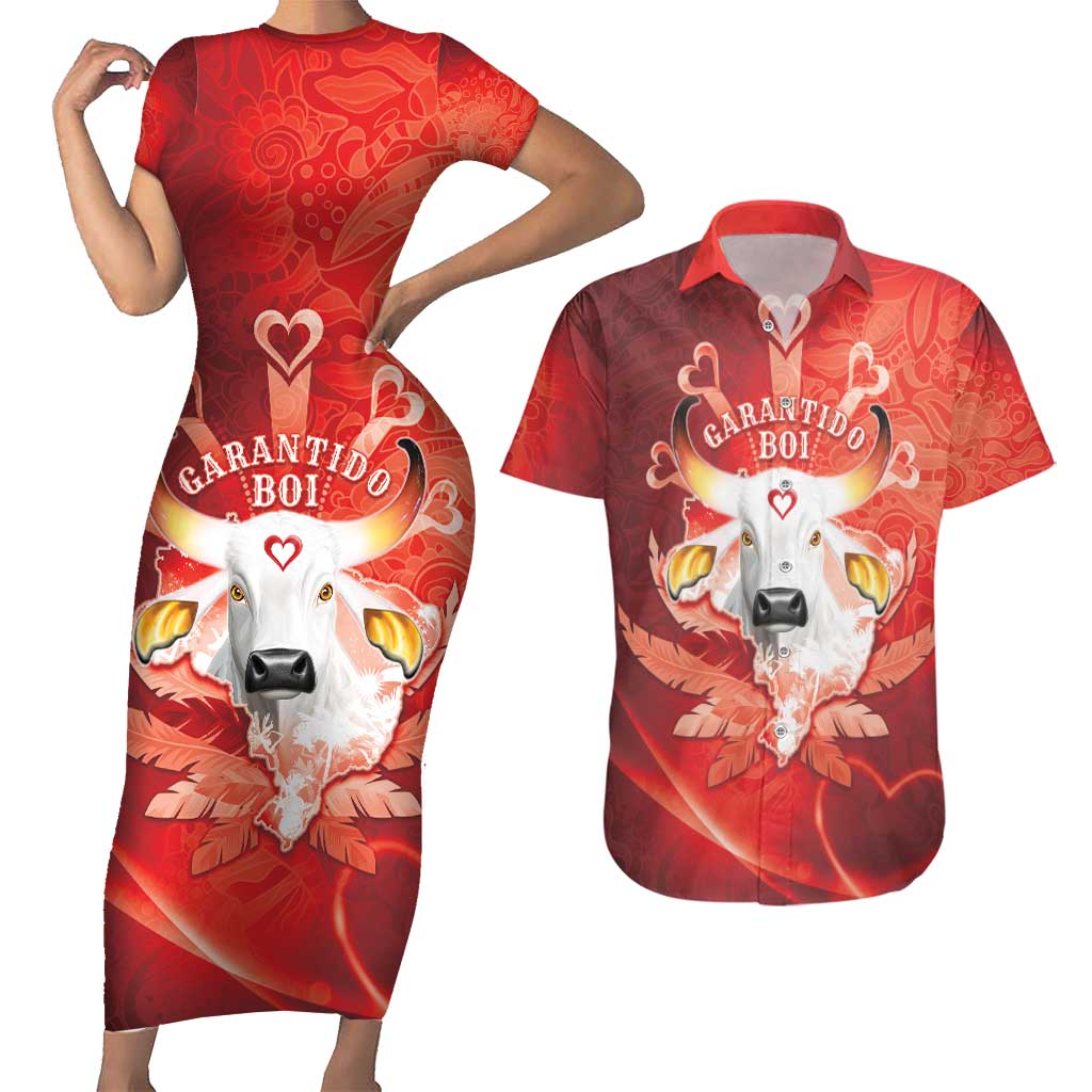 Personalized Boi Garantido Couples Matching Short Sleeve Bodycon Dress and Hawaiian Shirt Brazil Folklore Festival - Wonder Print Shop
