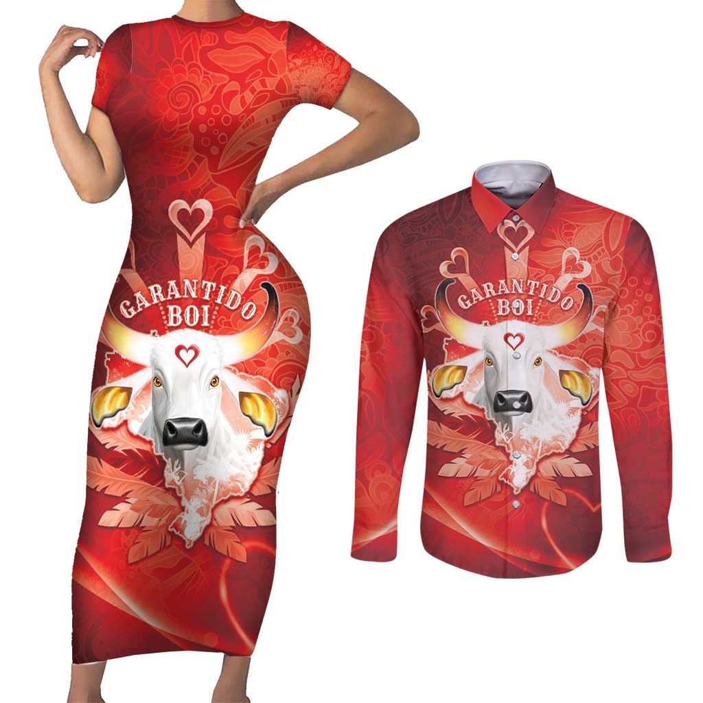 Personalized Boi Garantido Couples Matching Short Sleeve Bodycon Dress and Long Sleeve Button Shirt Brazil Folklore Festival - Wonder Print Shop