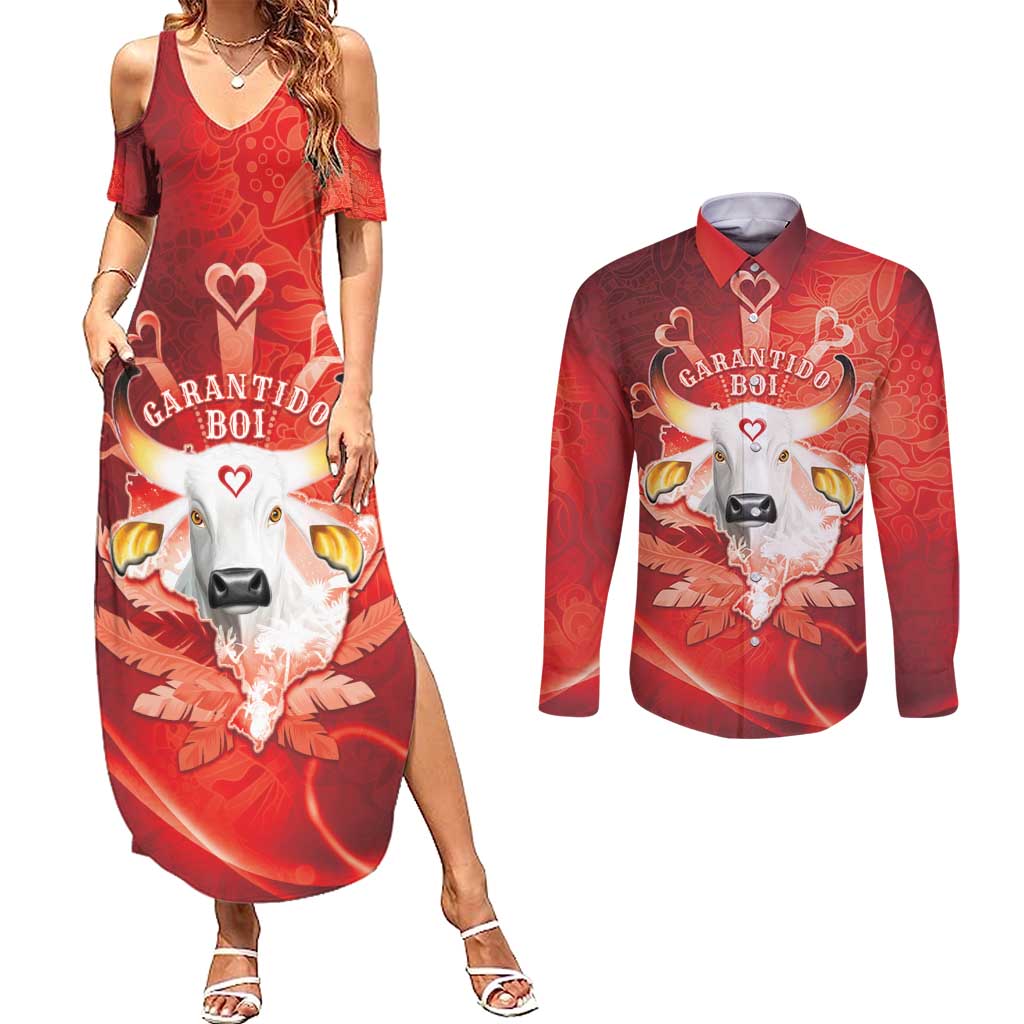Personalized Boi Garantido Couples Matching Summer Maxi Dress and Long Sleeve Button Shirt Brazil Folklore Festival - Wonder Print Shop