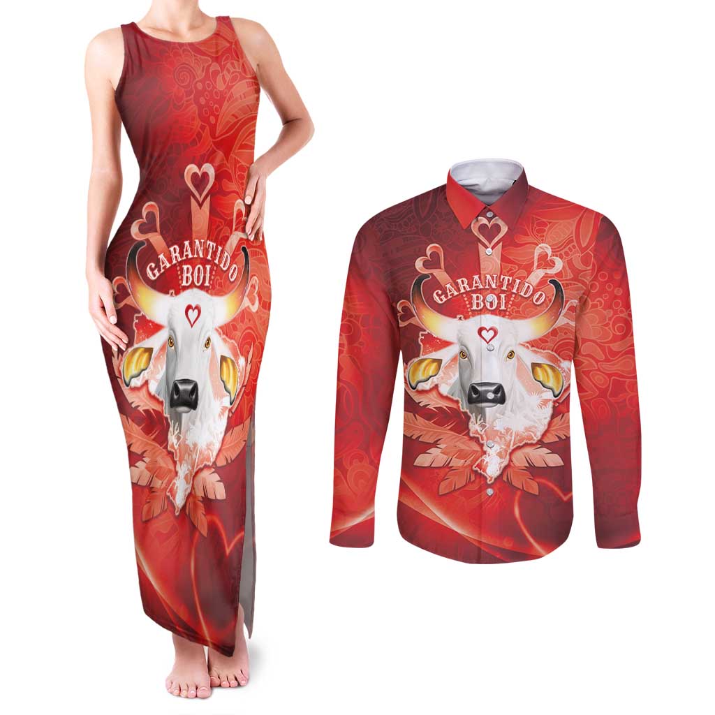 Personalized Boi Garantido Couples Matching Tank Maxi Dress and Long Sleeve Button Shirt Brazil Folklore Festival - Wonder Print Shop