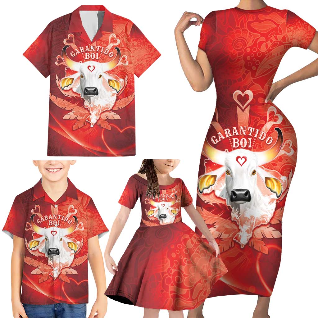 Personalized Boi Garantido Family Matching Short Sleeve Bodycon Dress and Hawaiian Shirt Brazil Folklore Festival - Wonder Print Shop